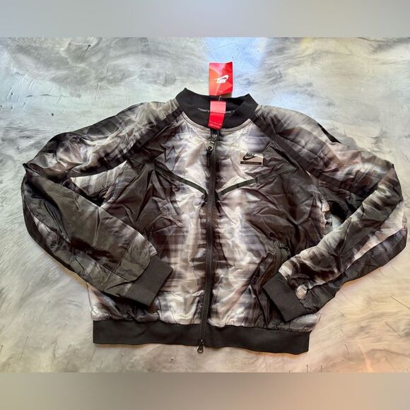 NWT New NIKE Black Gray White Ombré Tie Dye Bomber Jacket Small - Picture 3 of 6